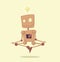 Funny cartoon meditating robot with idea vector