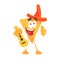 Funny cartoon Mexican nachos chip character wearing sombrero hat, traditional humanized food in traditional clothes