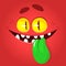 Funny cartoon monster face showing tongue. Vector Halloween red monster avatar