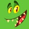 Funny cartoon monster face smiling. Vector illustration of green scary monster avatar. Halloween design