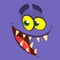 Funny cartoon monster face. Vector Halloween blue monster or dragon with wide mouth smiling