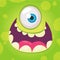 Funny cartoon monster face. Vector Halloween green cool monster avatar with wide smile.