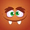 Funny cartoon monster face. Vector Halloween illustration of brown goblin or troll monster.