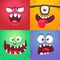 Funny cartoon monster faces. Illustration of  alien creature different expression. Halloween design. Great for party decoration or