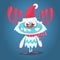 Funny cartoon monster wearing Santa Claus hat. Christmas illustration