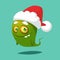 Funny cartoon monster wearing Santa Claus hat. Christmas illustration