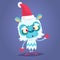 Funny cartoon monster wearing Santa Claus hat. Christmas illustration