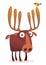 Funny cartoon moose character with a bird sitting on horn. Vector moose illustration isolated