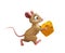 Funny cartoon mouse with cheese, cute rat animal