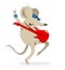 Funny cartoon mouse plays electric guitar like a rock star vector illustration, music hobby theme.