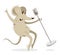Funny cartoon mouse singing with microphone like a rock or pop star vector illustration, music karaoke hobby theme, humorous rat