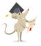 Funny cartoon mouse in a student hat with diploma graduation from university  illustration, education concept, humorous rat