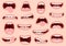 Funny cartoon mouths. Comic hand drawn mouth, smiling artistic facial expressions, caricature lips emotions vector