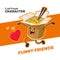 Funny and cartoon noodle drawing. Vector flat. The noodles rejoice and run screaming and smiling.