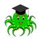 A funny cartoon octopus in a magister cap