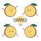 Funny cartoon orange character with different emotions on the face. Comic emoticon stickers set. Vector icons, isolated on white.