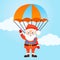 Funny cartoon parachute Santa Claus