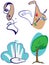 Funny cartoon pictures as icons on various topics