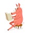 Funny cartoon pig reading a book vector illustration, smart swine education and literature hobby theme humorous animal character