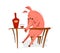 Funny cartoon pig upset and depressed sitting and drinking alcohol vector illustration.