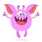 Funny cartoon pink monster. Vector illustration of monster exciting.