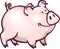 Funny cartoon pink piglet with contented look.