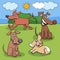 Funny cartoon playful dogs characters group