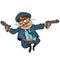 Funny cartoon policeman with guns running