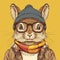 Funny cartoon protein vector illustration hipster animal in clothes.