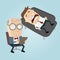 Funny cartoon psychiatrist with patient on couch