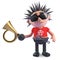 Funny cartoon punk character holding an old car horn, 3d illustration