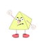 Funny cartoon pyramid with eyes, arms and legs in shoes is angry and shows a fist