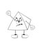 Funny cartoon pyramid with eyes, arms and legs in shoes is angry and shows a fist. Black and white coloring