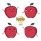 Funny cartoon red apple character with different emotions on the face. Comic emoticon stickers set. Vector icons, isolated on whit