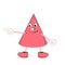 Funny cartoon red cone with eyes, arms and legs, demonstrates the emotion of a smile and shows a finger.