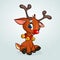 Funny cartoon red nose reindeer character wearing beells oh his neck and sitting Christmas vector illustration.