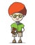 Funny cartoon redhead nerd genius in glasses with