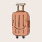 Funny cartoon retro beige suitcase character on white background. Flat style design of cool character. Travel luggage character