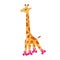 Funny cartoon roller-skating giraffe on white background. Cute animal giraffe goes in for sport. Giraffe on rollers.