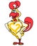 Funny cartoon rooster Valentine isolated on a white background.