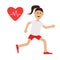 Funny cartoon running girl Heart beat icon Cute run woman Jogging lady Runner Fitness cardio workout running female character Iso