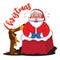 Funny cartoon Santa Claus stuck in the chimney and and brown Dachshund - symbol of the year
