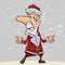 Funny cartoon Santa Claus surprised and opened his arms to the sides