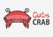 Funny cartoon seafood shop mascot. Vector Logo of Happy cute curious crab