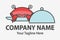 Funny cartoon seafood shop mascot. Vector Logo of Happy cute curious crab