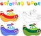 Funny cartoon ship. Coloring book for children