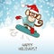 Funny Cartoon Snowboarding Monkey.