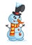 Funny cartoon snowman outlined. Christmas snowman character illustration isolated.