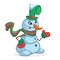 Funny cartoon snowman outlined. Christmas snowman character illustration isolated.