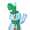Funny cartoon snowman waving. Christmas snowman character illustration isolated.